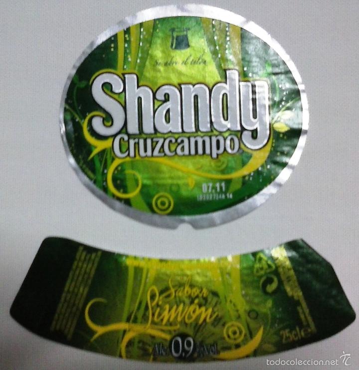 Coleccionismo de cervezas: ETIQUETA Y COLLAR&Iacute;N DE CERVEZA SHANDY CRUZCAMPO PROMOCI&Oacute;N SE ABRE EL TEL&Oacute;N