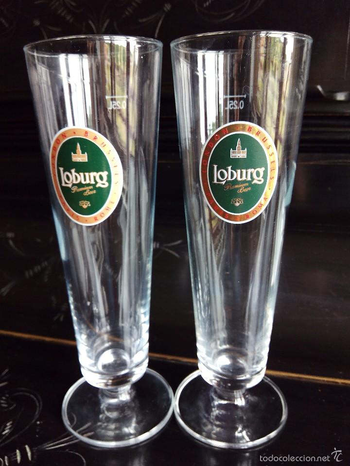 Coleccionismo de cervezas: Antigua pareja de Copas o vasos de Cerveza Loburg Premium Beer