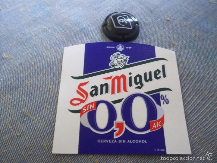Coleccionismo de cervezas: ANTIGUA ETIQUETA CERVEZA SAN MIGUEL 0,0% 33 CL CERVEZA SIN ALCOHOL  NUEVA SIN USAR MODELO 2