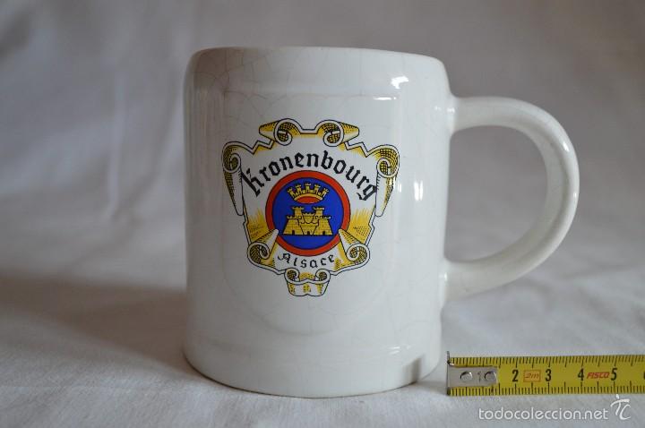 Coleccionismo de cervezas: Jarra de cerveza Kronenbourg de cer&aacute;mica vidriada. romanjuguetesymas.