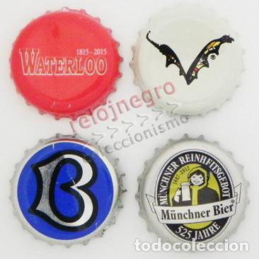 Coleccionismo de cervezas: LOTE DE 4 CHAPAS CERVEZAS - WATERLOO / MUNCHER BIER / LETRA B / MURCI&Eacute;LAGO - CHAPA CERVEZA BEBIDA