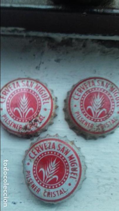 Coleccionismo de cervezas: 3 antigua chapa de cerveza San Miguel