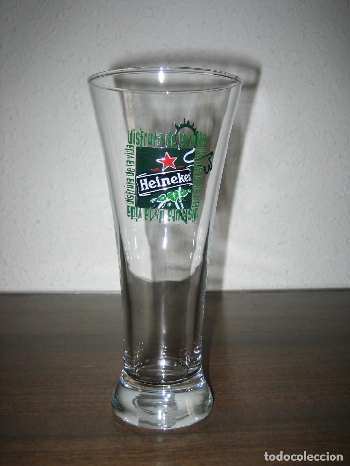 Coleccionismo de cervezas: Vaso de Cerveza Heineken. Serigrafiado. Texto en espa&ntilde;ol.