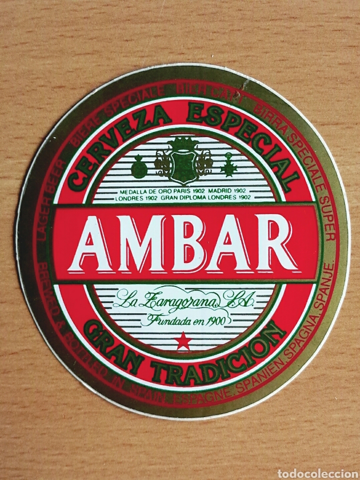Coleccionismo de cervezas: Pegatina publicidad Cerveza Especial Ambar - La Zaragozana S. A.