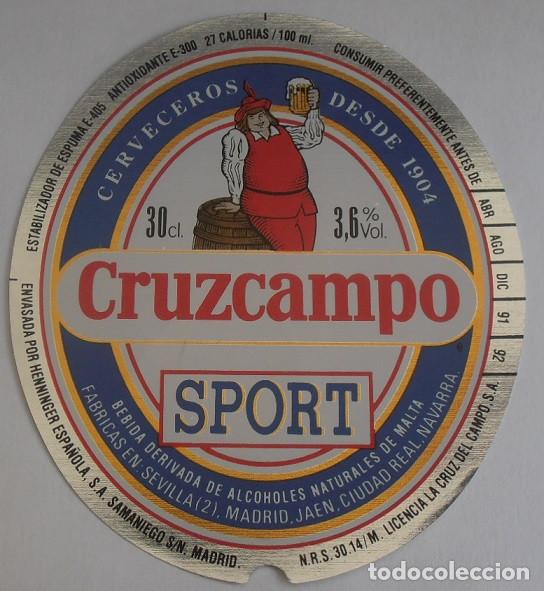 Coleccionismo de cervezas: ETIQUETA DE CERVEZA CRUZCAMPO, SPORT 30CL 3,6% VOL