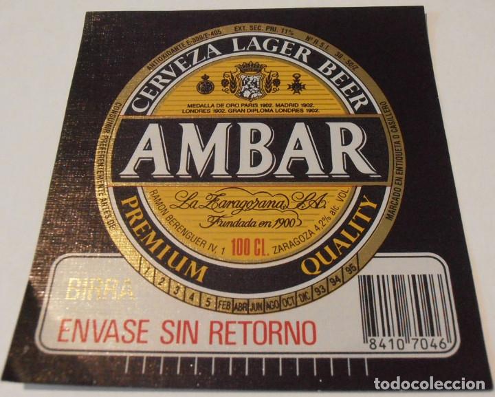 Coleccionismo de cervezas: ETIQUETA DE CERVEZA AMBAR LAGER BEER, 100 CL.