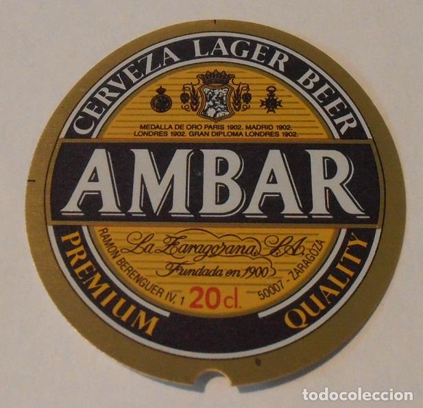 Coleccionismo de cervezas: ETIQUETA CERVEZA AMBAR, LAGER BEER 20CL