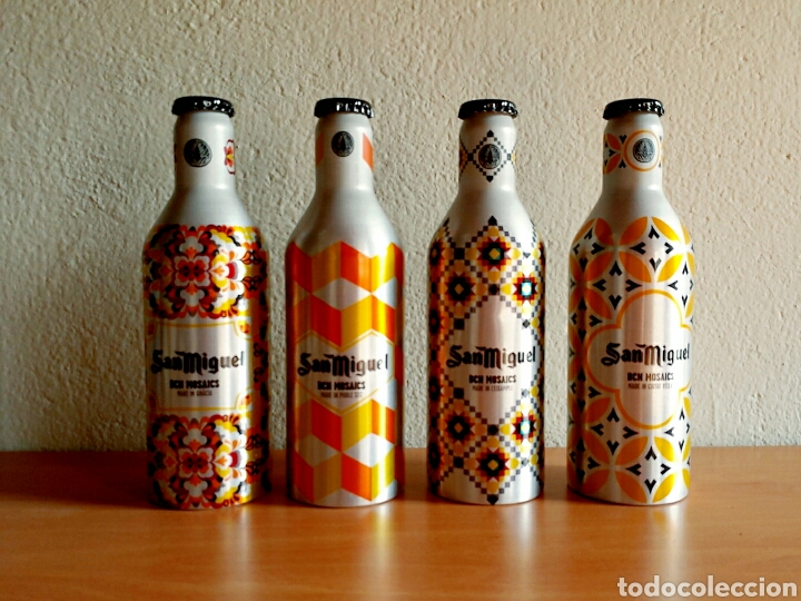 Coleccionismo de cervezas: 4 Botellas Cerveza San Miguel - BCN Mosaics Made in Gr&agrave;cia, Eixample, Ciutat Vella, Sant Andreu