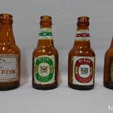 Coleccionismo de cervezas: CERVEZA EL LEÓN, LOTE DE BOTELLINES VACIOS, DIFERENTES. Lote 109302439