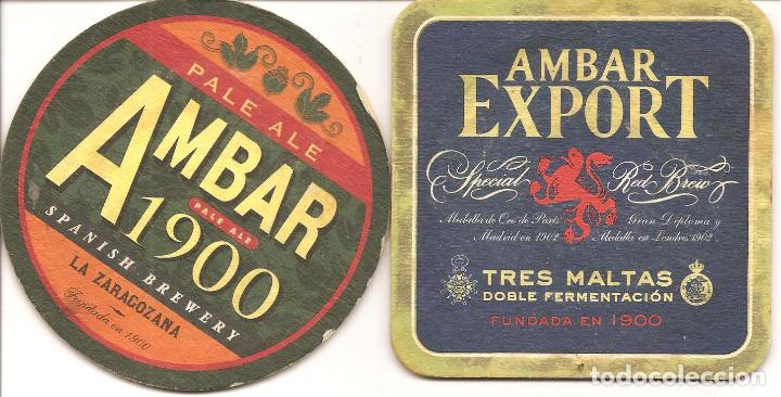 Coleccionismo de cervezas: POSAVASOS-COASTERS, CERVEZA AMBAR, 2 DISTINTOS, CART&Oacute;N R&Iacute;GIDO
