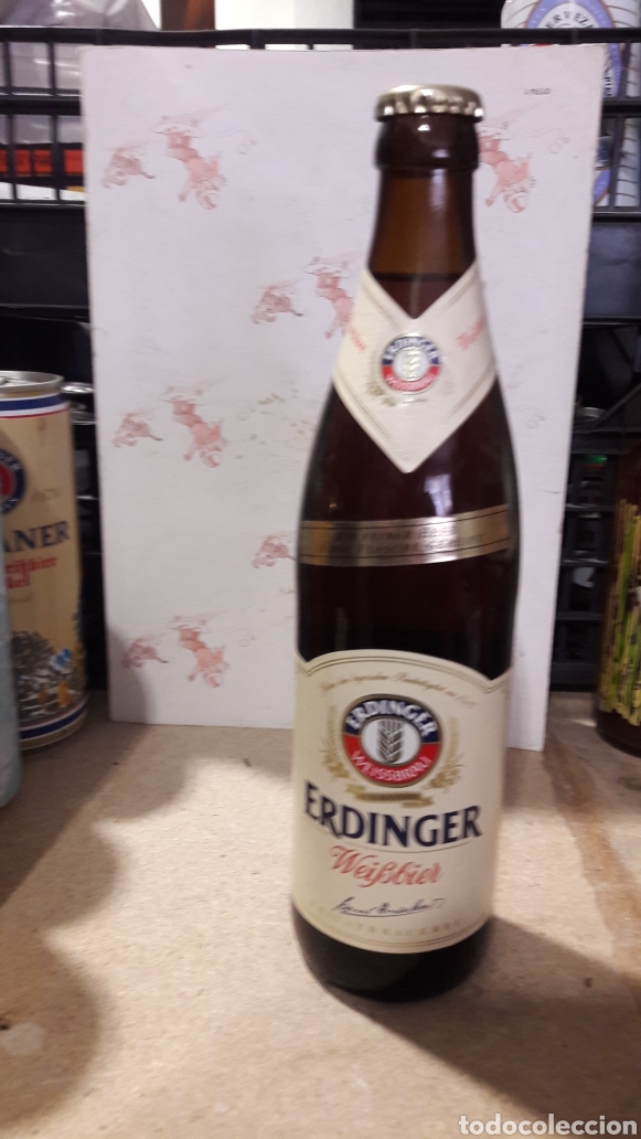 Coleccionismo de cervezas: Botella Erdiger cerveza llena chapa - Foto 1