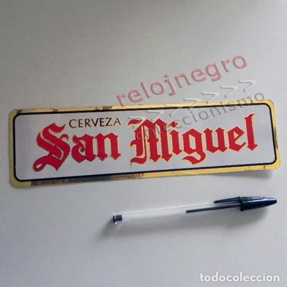 Coleccionismo de cervezas: PEGATINA GRANDE - SAN MIGUEL - PUBLICIDAD DE CERVEZA ESPA&Ntilde;OLA - ESPA&Ntilde;A - 24 X 6,5 CM - PUBLICITARIA
