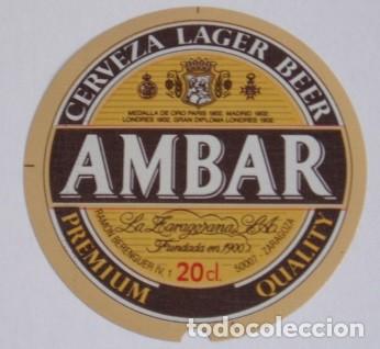Coleccionismo de cervezas: ETIQUETA CERVEZA AMBAR LAGER BEER 20 CL.