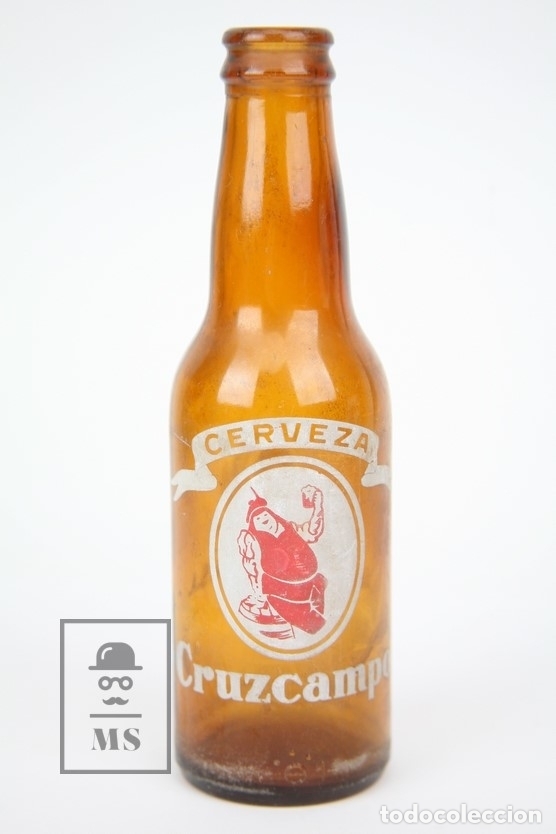 Coleccionismo de cervezas: Antigua Botella de Cerveza Serigrafiada - La Cruz Del Campo / Cruzcampo - Vacia - Altura 18,5 cm