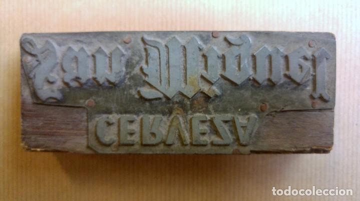 Coleccionismo de cervezas: CERVEZA SAN MIGUEL. PRUEBA DE IMPRENTA DE MADERA, A&Ntilde;OS 80