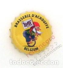 Coleccionismo de cervezas: CHAPA DE CERVEZA BELGA BRASSERIE D'ACHOUFFE - BEBIDA - B&Eacute;LGICA DIBUJO DUENDE O GNOMO SUBIDO EN RUEDA