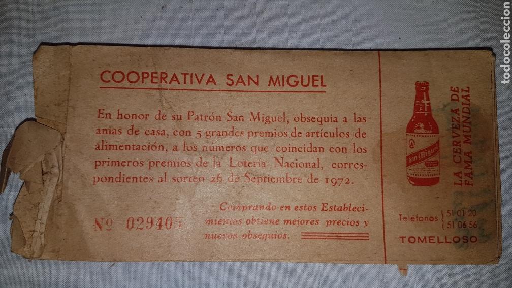 Coleccionismo de cervezas: Lote talonario loter&iacute;a San Miguel cerveza Tomelloso