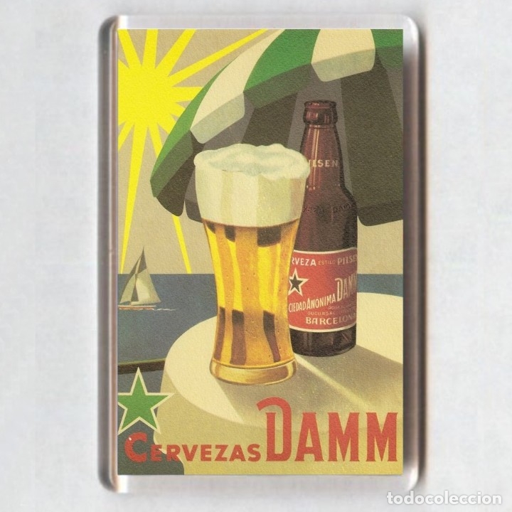 Collectionnisme de bi&egrave;res: IMAN acr&iacute;lico NEVERA - Cerveza DAMM (Vintage)