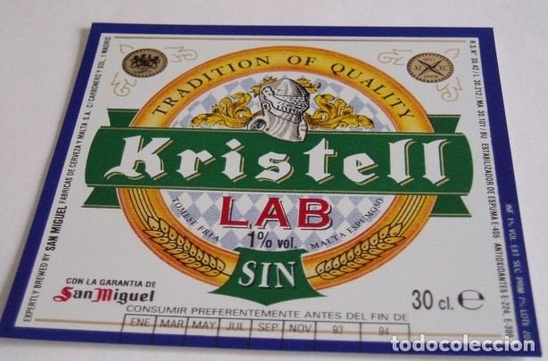 Coleccionismo de cervezas: ETIQUETA DE CERVEZA SAN MIGUEL KRISTELL 30CL