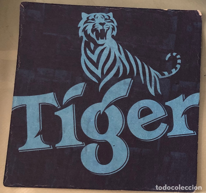 Coleccionismo de cervezas: Posavasos publicitario de cerveza Tiger, Singapur. Distinto dibujo por cada cara.