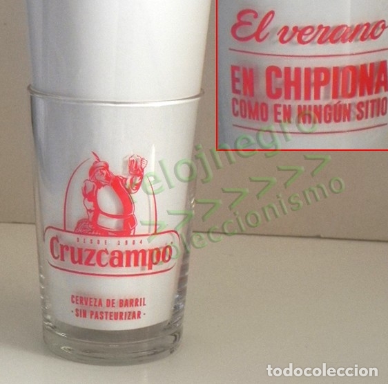Coleccionismo de cervezas: VASO CRUZCAMPO CRISTAL - PUBLICIDAD DE CERVEZA - VERANO EN CHIPIONA - M&Aacute;S COSAS DE CERVEZAS EN VENTA