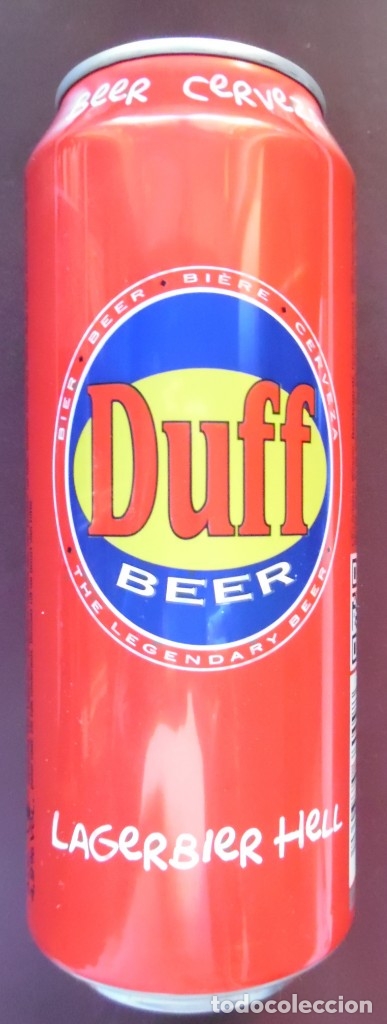 Coleccionismo de cervezas: Duff Beer. Lata llena. La cerveza de Los Simpsons. 16, 5 cm de altura. Llena
