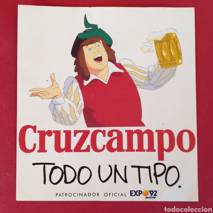 Coleccionismo de cervezas: Gran pegatina de Cerveza Cruzcampo Exposici&oacute;n del 92. 16,5cm X 14cm