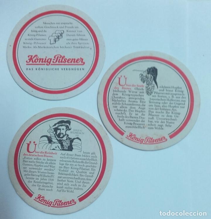 Coleccionismo de cervezas: 3 POSAVASOS CERVEZA K&Ouml;NIG PILSENER, TODOS DIFERENTES, VER REVERSO