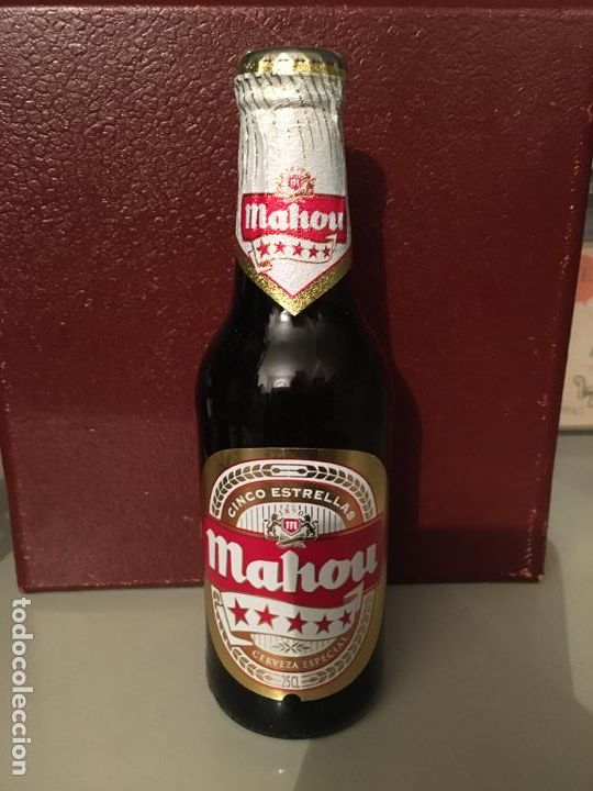 Coleccionismo de cervezas: BOTELLA DE CERVEZA MAHOU CON ALUMINIO LLENA A&Ntilde;OS 90