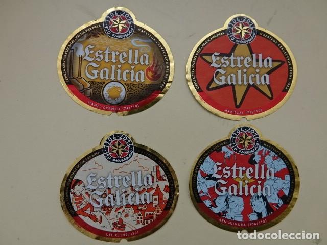 Coleccionismo de cervezas: Lote 4 ETIQUETAS ESTRELLA GALICIA 110 ANIVERSARIO 33cl ETIQUETA Pegatina cromo grandes