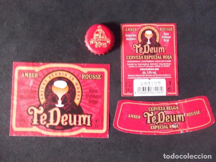 Colecionismo de cervejas: CERVEZA-V9F-6-ETIQUETAS Y CHAPA-TEDEUM-ROUSSE