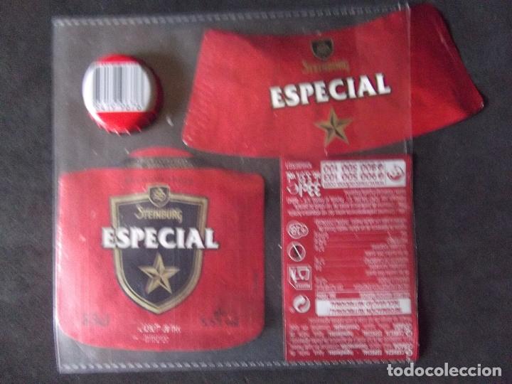 Colecionismo de cervejas: CERVEZA-V9F-6-ETIQUETAS Y CHAPA-STEINBURG-ESPECIAL