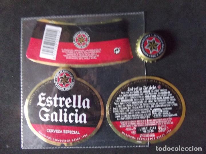 Coleccionismo de cervezas: CERVEZA-V9F-6-ETIQUETAS Y CHAPA-ESTRELLA GALICIA