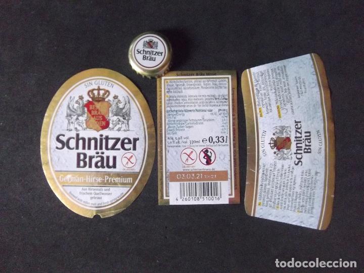 Colecionismo de cervejas: CERVEZA-V9F-6-ETIQUETAS Y CHAPA-SCHNITZER BRAU