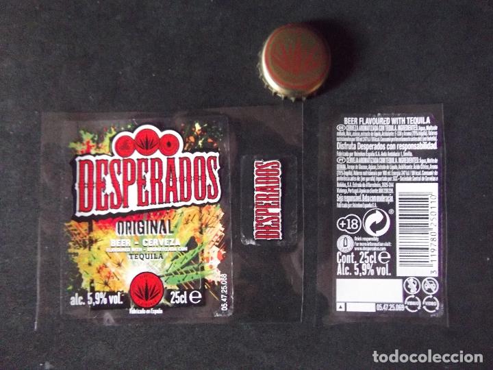 Colecionismo de cervejas: CERVEZA-V9F-6-ETIQUETAS Y CHAPA-DESPERADOS