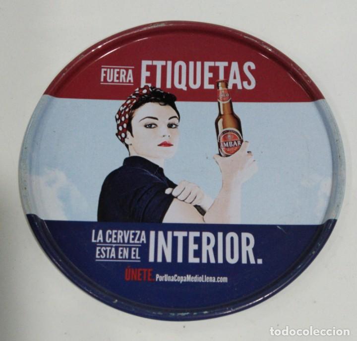 Coleccionismo de cervezas: CUATRO POSAVASOS DE CHAPA CERVEZA AMBAR