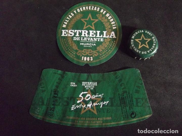 Collectionnisme de bi&egrave;res: CERVEZA-V9B-8-ETIQUETAS Y CHAPA-ESTRELLA DE LEVANTE