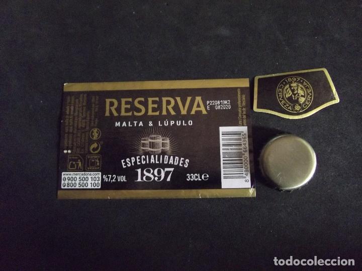 Collectionnisme de bi&egrave;res: CERVEZA-V9B-8-ETIQUETAS Y CHAPA-1897-RESERVA