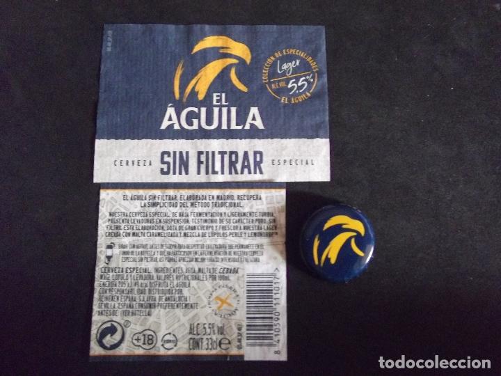 Collectionnisme de bi&egrave;res: CERVEZA-V9B-8-ETIQUETAS Y CHAPA-EL AGUILA.