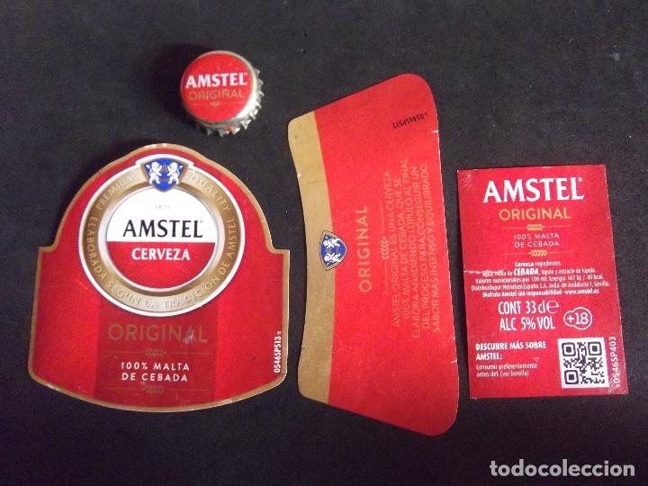 Collectionnisme de bi&egrave;res: CERVEZA-V9B-8-ETIQUETAS Y CHAPA-AMSTEL-ORIGINAL