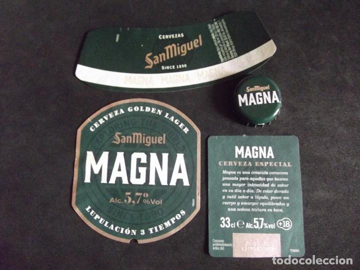 Collectionnisme de bi&egrave;res: CERVEZA-V9F-6-ETIQUETAS Y CHAPA-SAN MIGUEL-MAGNA