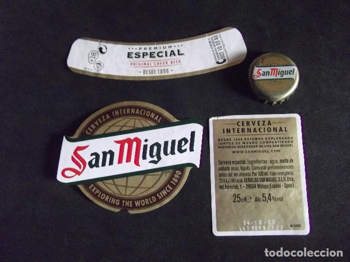 Collectionnisme de bi&egrave;res: CERVEZA-V9F-6-ETIQUETAS Y CHAPA-SAN MIGUEL-ESPECIAL