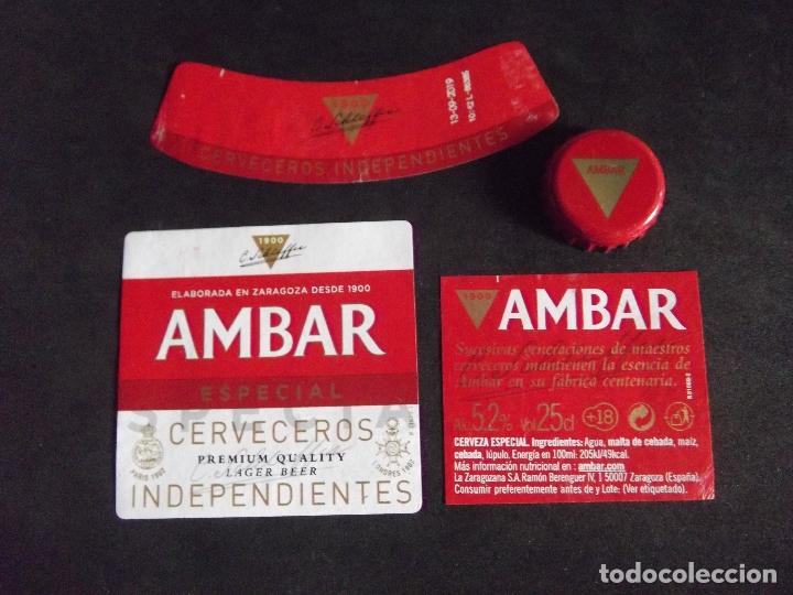 Coleccionismo de cervezas: CERVEZA-V9F-6-ETIQUETAS Y CHAPA-AMBAR