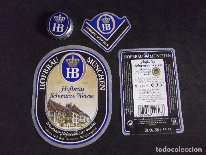 Collectionnisme de bi&egrave;res: CERVEZA-V9F-8-ETIQUETAS Y CHAPA-HOFBRAU-MUNCHEN-HB