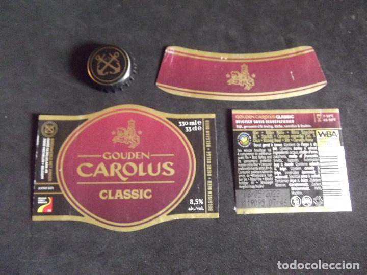 Collectionnisme de bi&egrave;res: CERVEZA-V9F-8-ETIQUETAS Y CHAPA-CAROLUS-CLASSIC