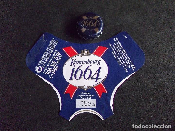 Collectionnisme de bi&egrave;res: CERVEZA-V9F-9-ETIQUETAS Y CHAPA-KRONENBOURG 1664