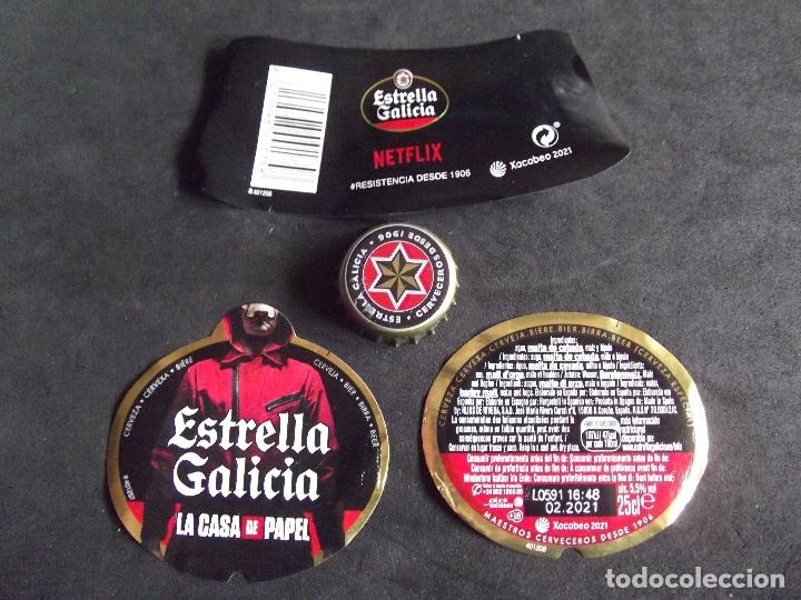 Coleccionismo de cervezas: CERVEZA-V9F-9-ETIQUETAS Y CHAPA-ESTRELLA GALICIA-NETFLIX