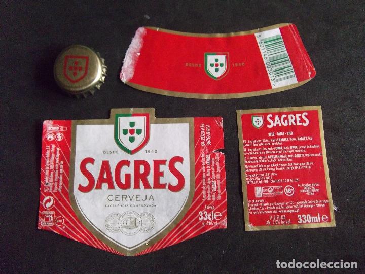 Sammeln von Brauereiartikeln: CERVEZA-V9F-9-ETIQUETAS Y CHAPA-SAGRES