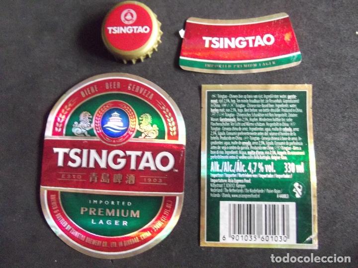 Collectable Beer: CERVEZA-V9F-8-ETIQUETAS Y CHAPA-TSINGTAO