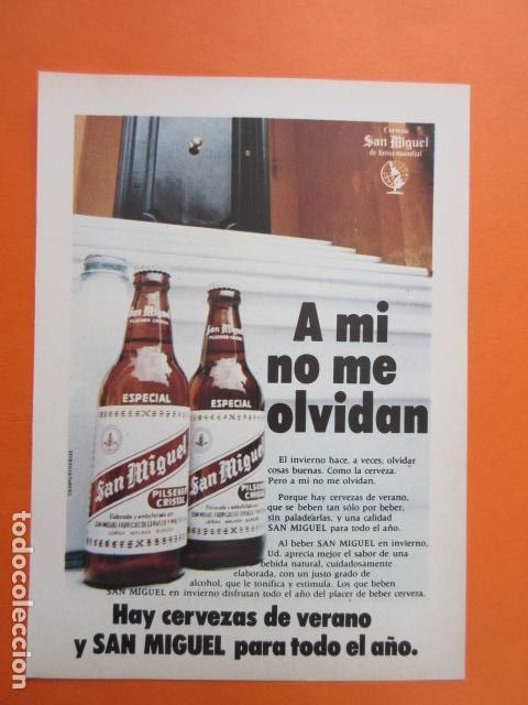 Coleccionismo de cervezas: PUBLICIDAD 1973 - CERVEZA SAN MIGUEL - TAMA&Ntilde;O 13 X 18.5 CM